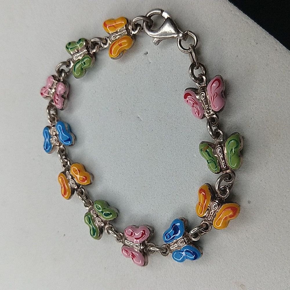 Small wrist or child butterfly enamel sterling silver 925 bracelet